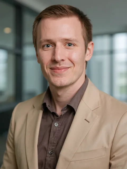 Professional headshot on a solid studio background